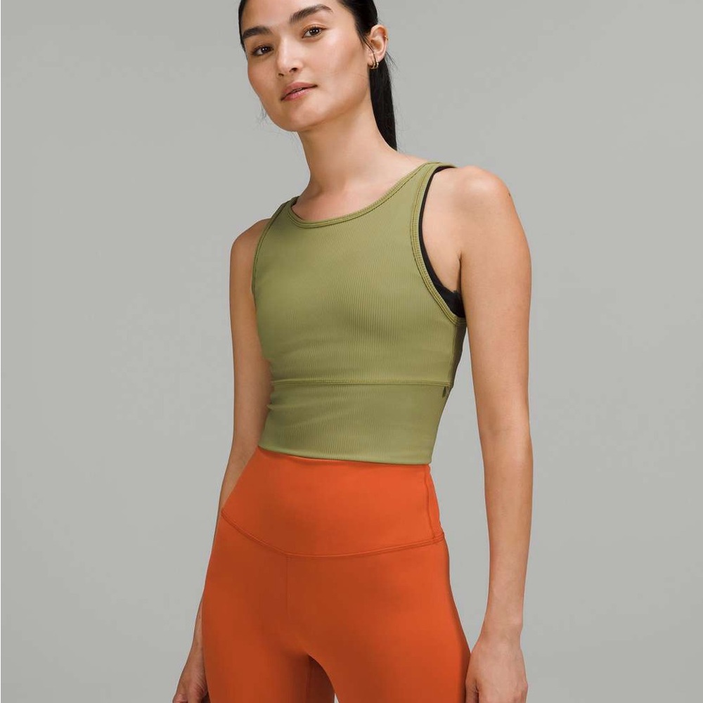 Lululemon Power Pivot Ribbed Tank Top Size 6 Green